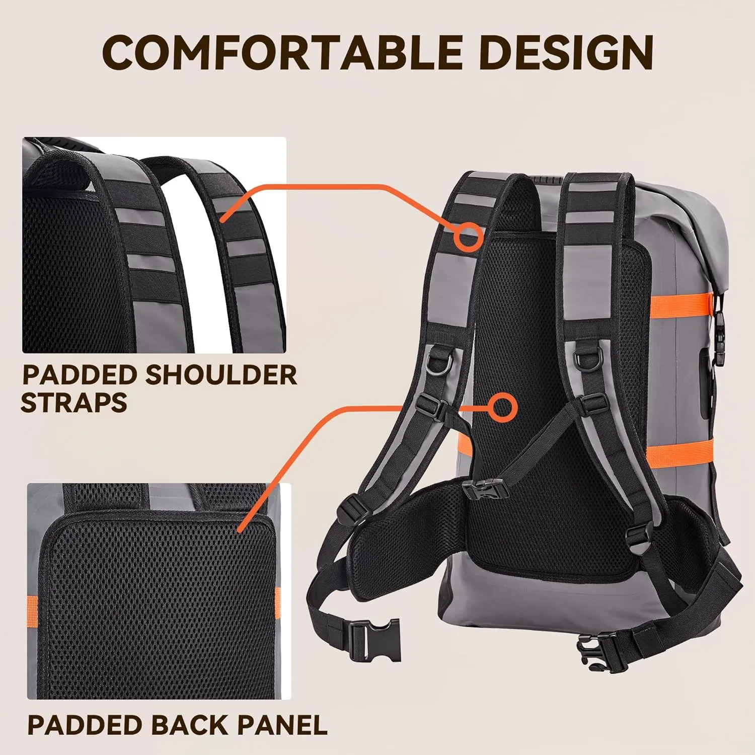 HEETA Waterproof Dry Bags Backpack 40L for Men & Women, Roll Top Heavy Duty Cushioned Hiking Backpack for Kayaking Boating Paddle Boarding Travel Camping Beach Vacation Cruise Ship Essentials, Black