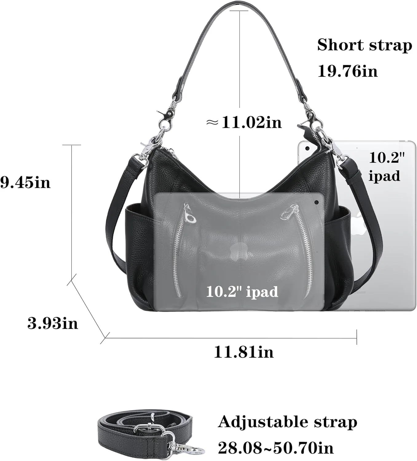 HESHE Genuine Leather Purses for Women Shoulder Hobo Bag Crossbody Satchel Handbags Designer Ladies Totes Purse