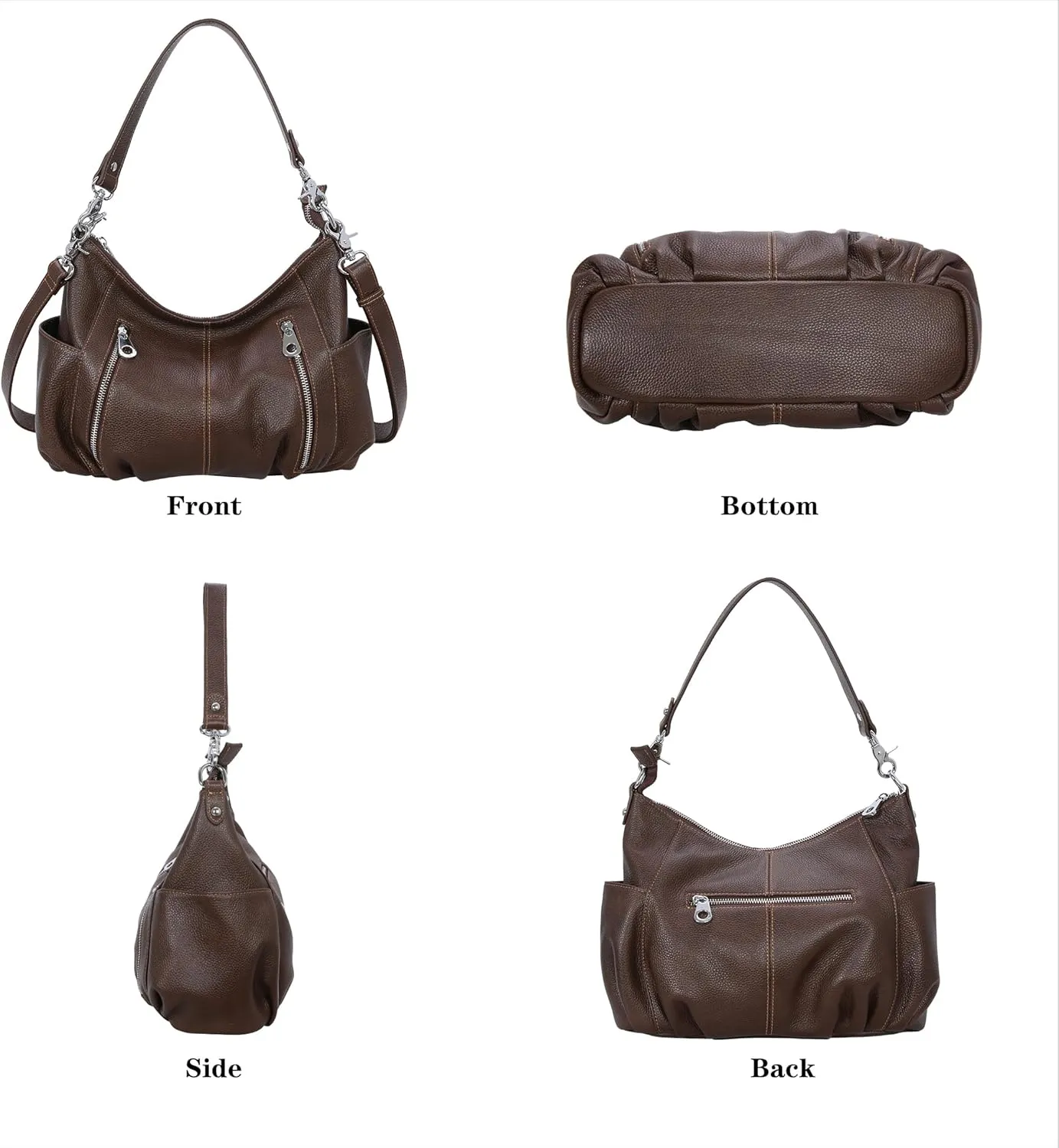 HESHE Genuine Leather Purses for Women Shoulder Hobo Bag Crossbody Satchel Handbags Designer Ladies Totes Purse
