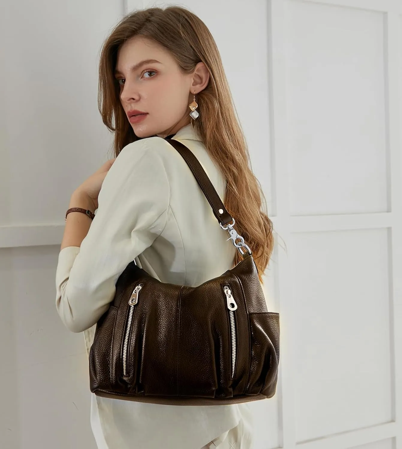 HESHE Genuine Leather Purses for Women Shoulder Hobo Bag Crossbody Satchel Handbags Designer Ladies Totes Purse