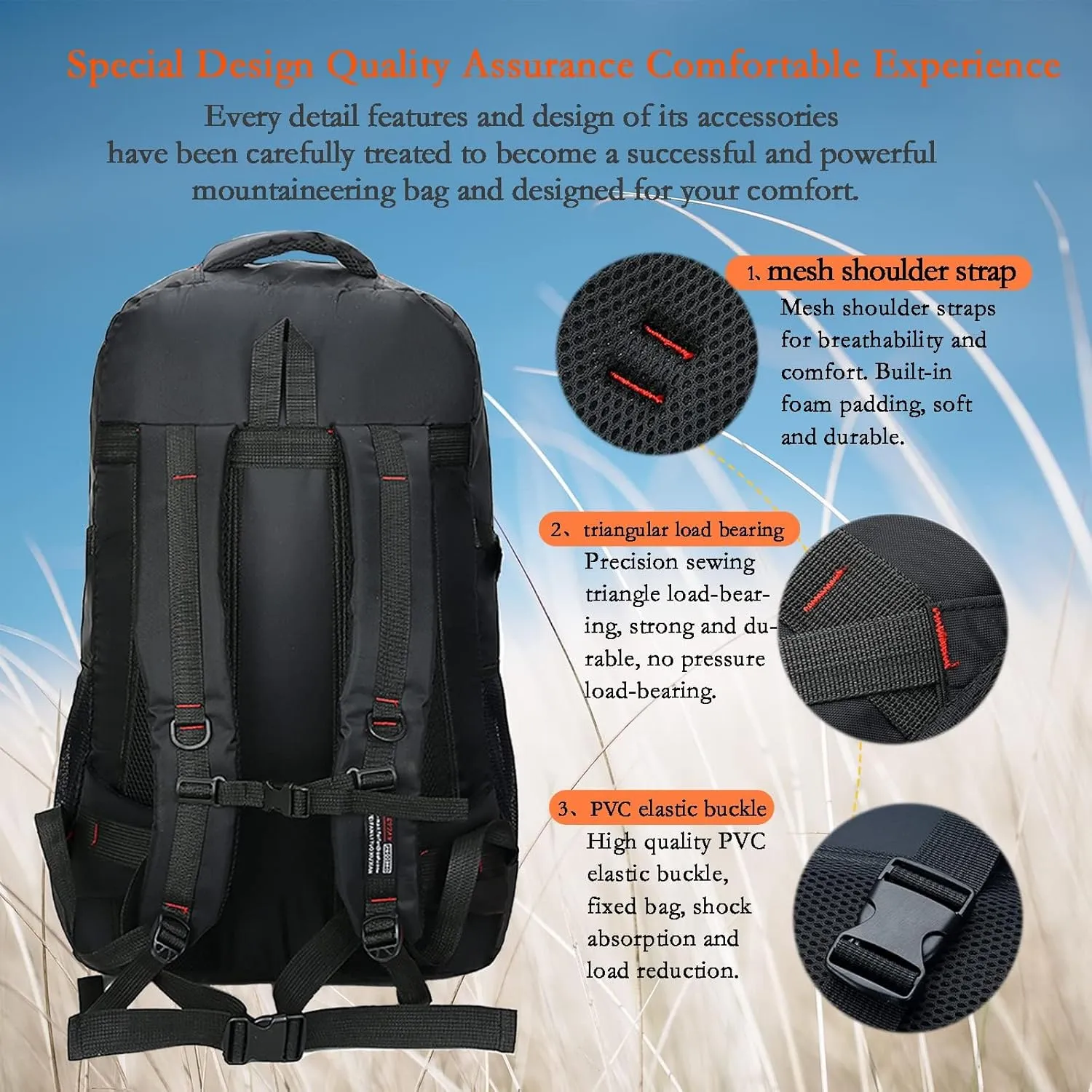 Hiking Backpack Waterproof Lightweight Durable 75L Large Capacity Travel Backpack Great for hiking, camping, trips
