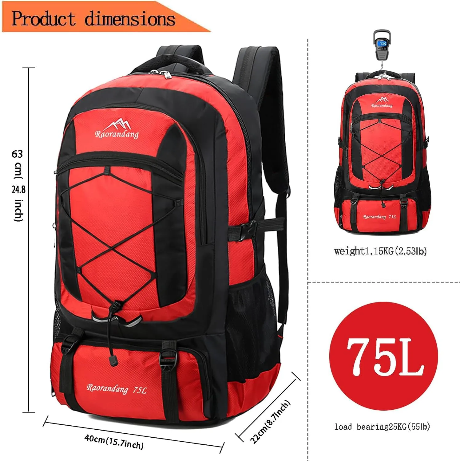 Hiking Backpack Waterproof Lightweight Durable 75L Large Capacity Travel Backpack Great for hiking, camping, trips