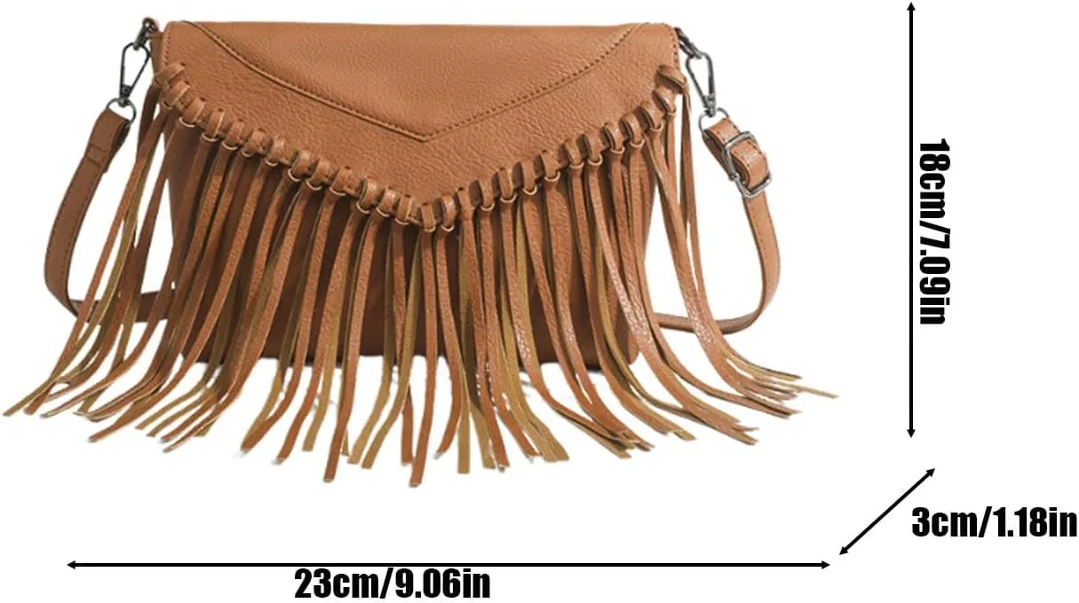 Hippie Suede Fringe Tassel Messenger Bag Women's PU Leather Hobo Fringe Cross body Tassel Purse Vintage Small Handbag