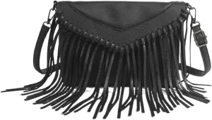 Hippie Suede Fringe Tassel Messenger Bag Women's PU Leather Hobo Fringe Cross body Tassel Purse Vintage Small Handbag
