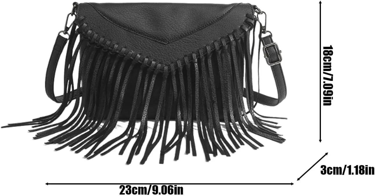 Hippie Suede Fringe Tassel Messenger Bag Women's PU Leather Hobo Fringe Cross body Tassel Purse Vintage Small Handbag