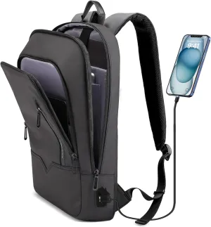 hk Backpack for Men Business Slim Backpack with USB Charger Computer Lightweight Anti-theft Travel Backpacks 17.3 inch Water Resistant Laptop Bag for Work Office College-Black