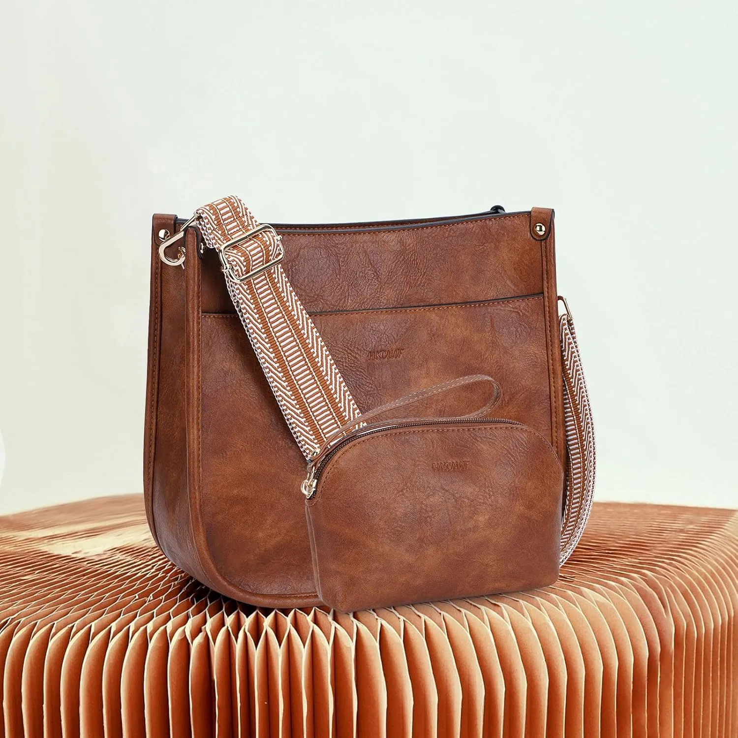 HKCLUF Crossbody Bag Purse for Women 2PCS/Set Leather Hobo Handbag Wallet Set With 2Adjustable Guitar Strap Shoulder Bag