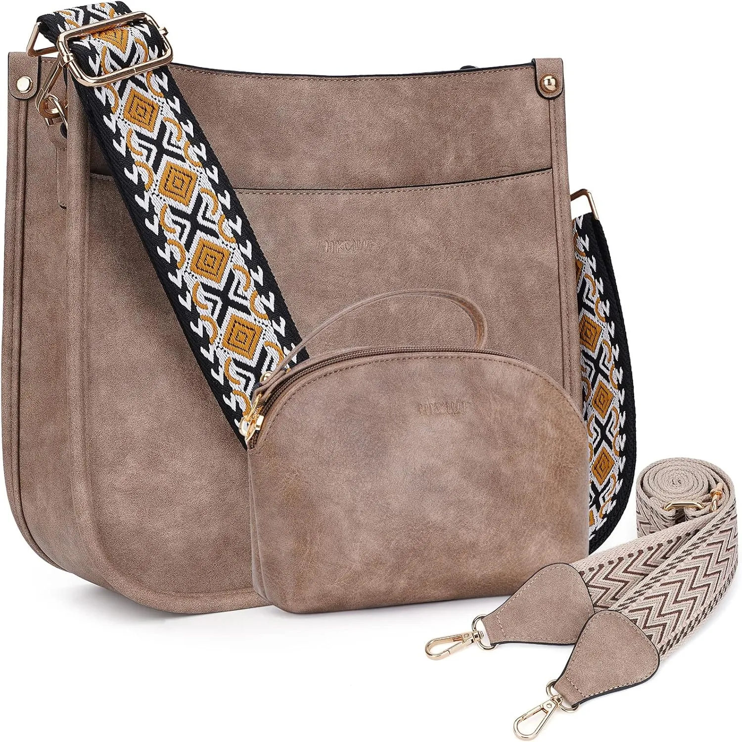 HKCLUF Crossbody Bag Purse for Women 2PCS/Set Leather Hobo Handbag Wallet Set With 2Adjustable Guitar Strap Shoulder Bag