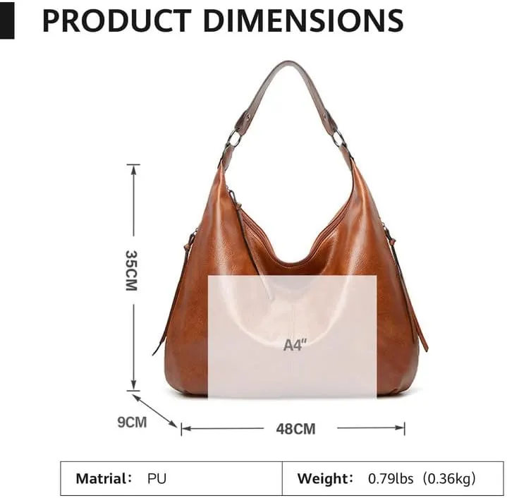Hobo Bag for Women, Leather Tote Bag, Shoulder Purse Handbag with Zipper