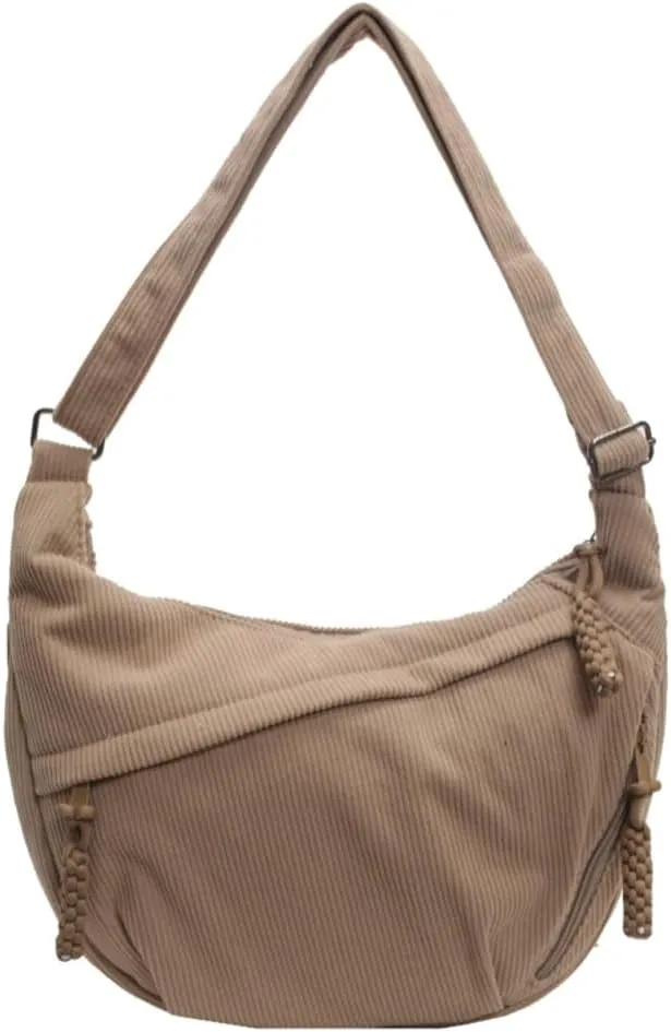 Hobo Bag for Women Men Crescent Shoulder Bag Retro Nylon Canvas Crossbody Bag Slouchy Corduroy Dumpling Bag Purse