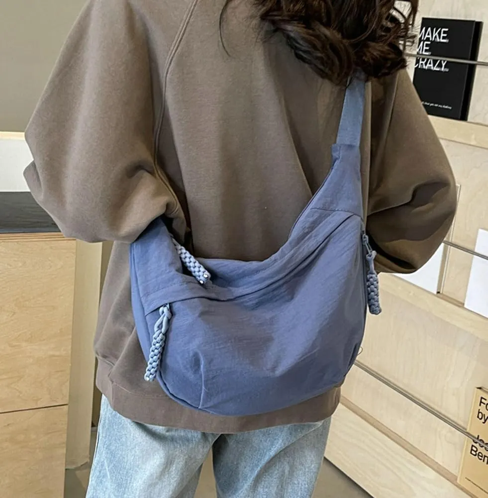 Hobo Bag for Women Men Crescent Shoulder Bag Retro Nylon Canvas Crossbody Bag Slouchy Corduroy Dumpling Bag Purse