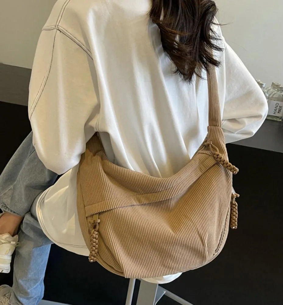 Hobo Bag for Women Men Crescent Shoulder Bag Retro Nylon Canvas Crossbody Bag Slouchy Corduroy Dumpling Bag Purse