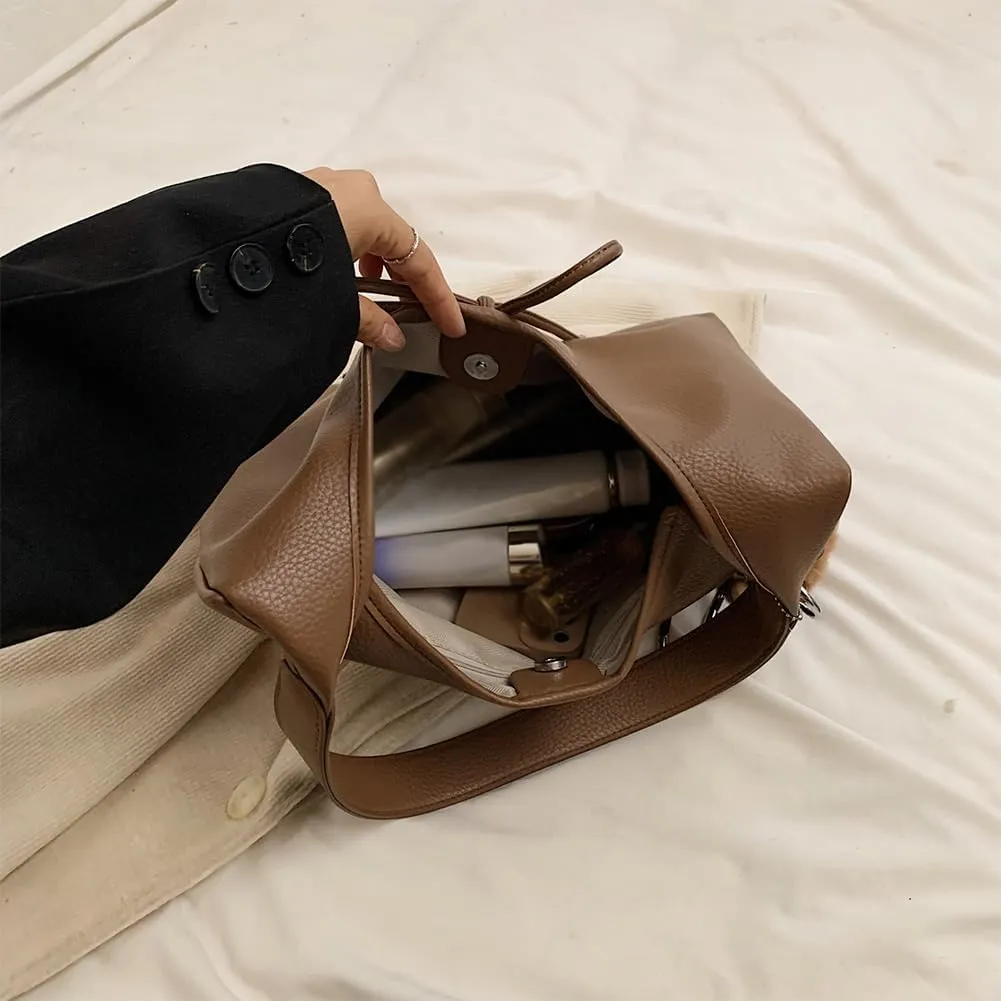 Hobo bag for Women,PU Leather Shoulder bag Slouchy Tote Bags Designer Handbag Bow with Doll Accessories
