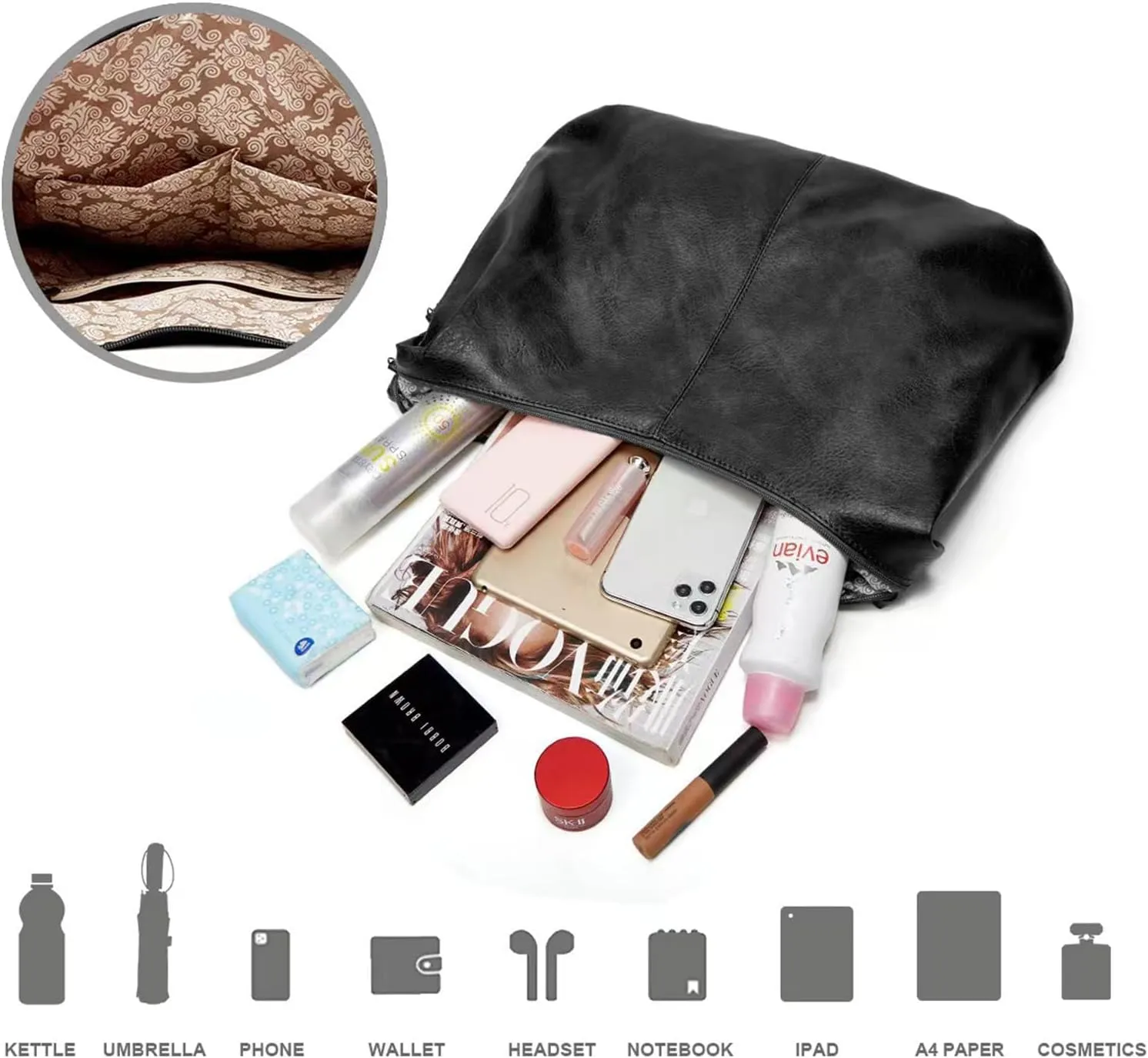 Hobo Bags for Women Slouchy Shoulder Bags Purses Top Handle Handbags Ladies Boho Totes Bags Purses Soft PU Leather