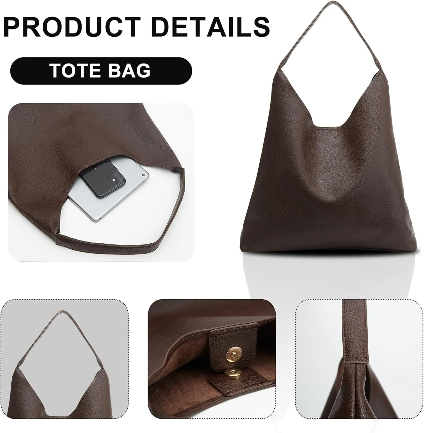 Hobo Bags for Women Soft PU Leather Shoulder Handbag high-capacity Slouchy Tote Purses