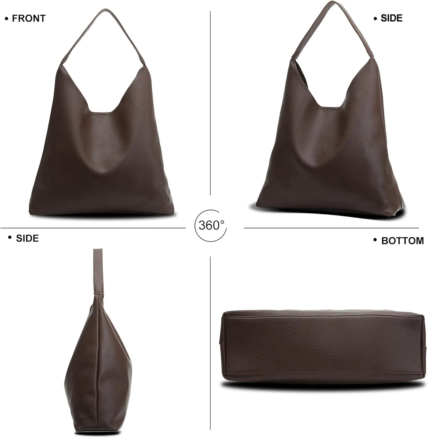Hobo Bags for Women Soft PU Leather Shoulder Handbag high-capacity Slouchy Tote Purses