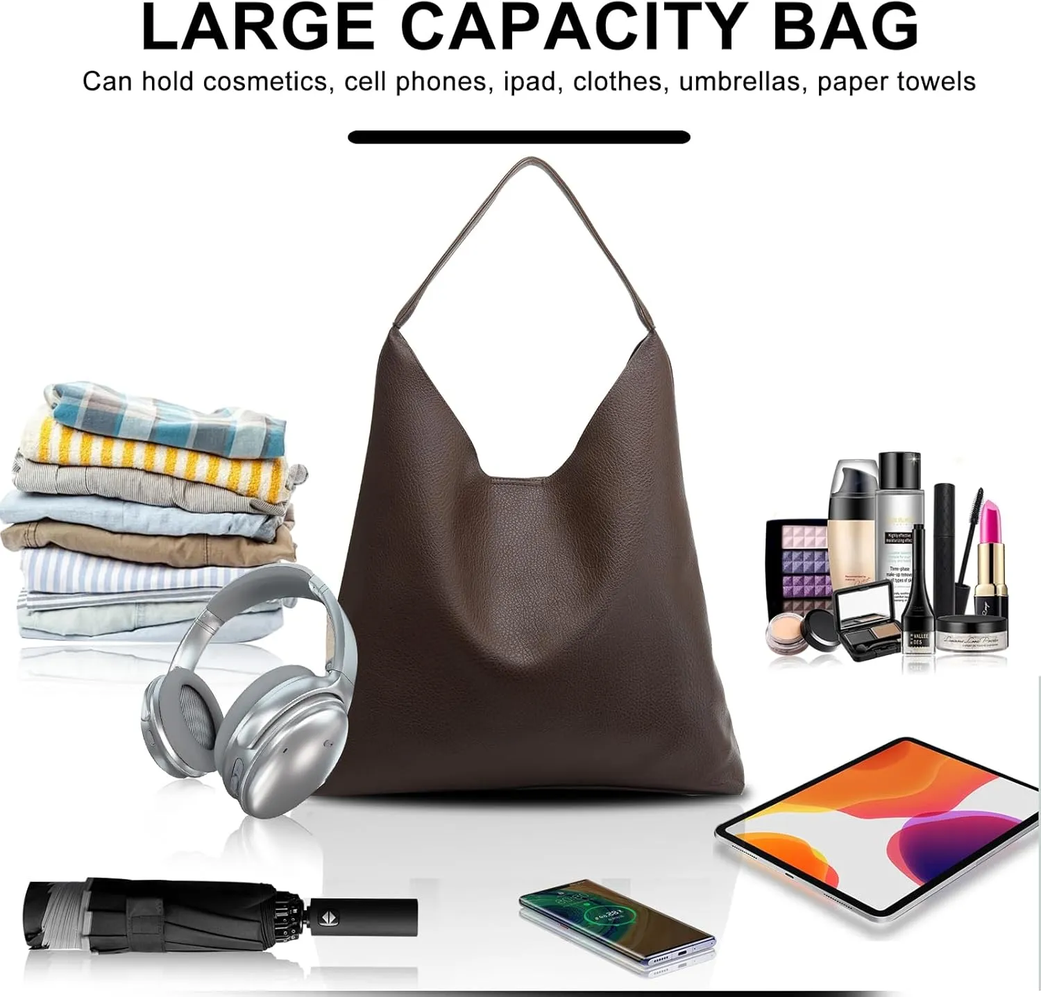 Hobo Bags for Women Soft PU Leather Shoulder Handbag high-capacity Slouchy Tote Purses