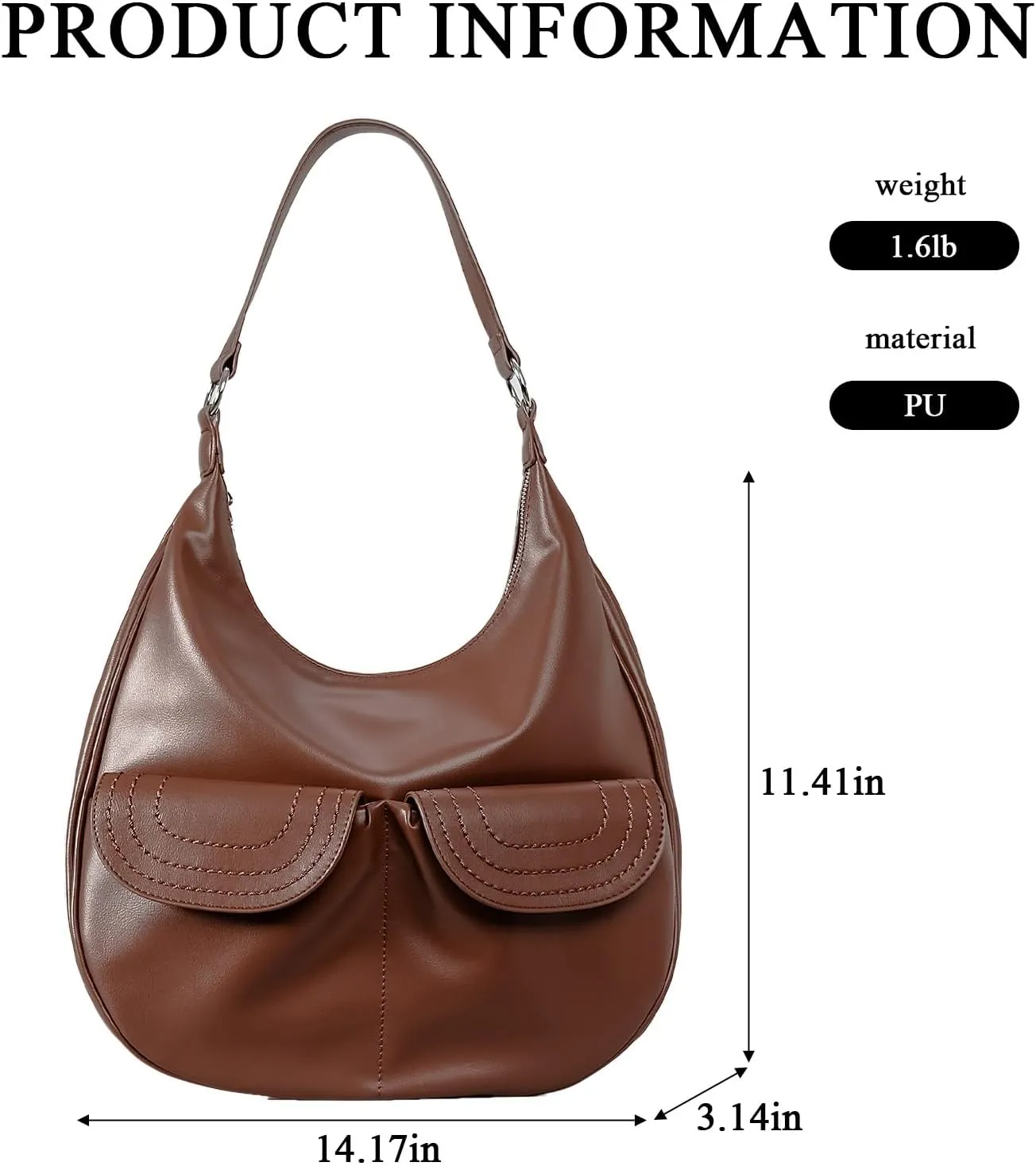 Hobo Bags for Women Trendy Soft Portland Slouchy Leather Handbags Shoulder Bag Work Tote Bag Purse (Black)