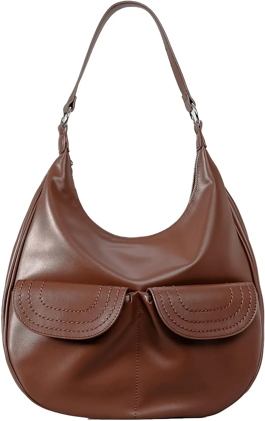 Hobo Bags for Women Trendy Soft Portland Slouchy Leather Handbags Shoulder Bag Work Tote Bag Purse (Black)