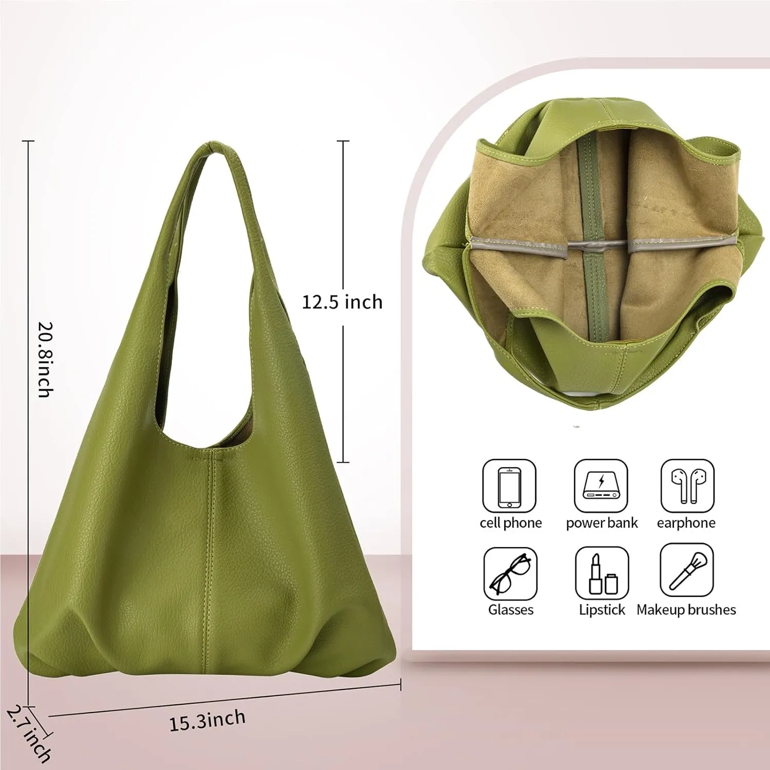 Hobo Bags Purses for Women Retro Soft Vegan Leather Slouchy Shoulder Bag Tote Clutch Handbags, with Coin Purse