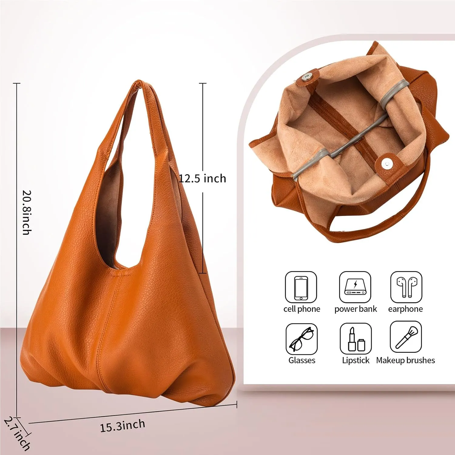 Hobo Bags Purses for Women Retro Soft Vegan Leather Slouchy Shoulder Bag Tote Clutch Handbags, with Coin Purse
