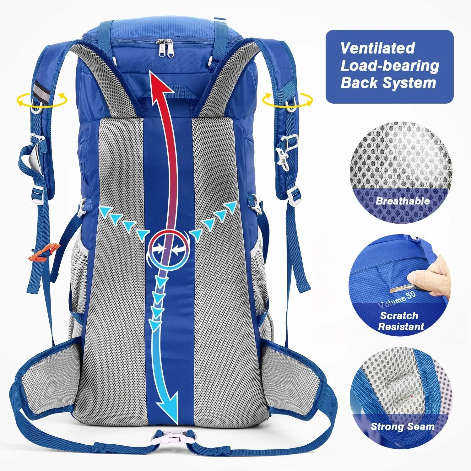 HOMIEE 50L Hiking Backpack Travel Bag Waterproof Camping Rucksack with Rain Cover Lightweight Backpacking Backpack