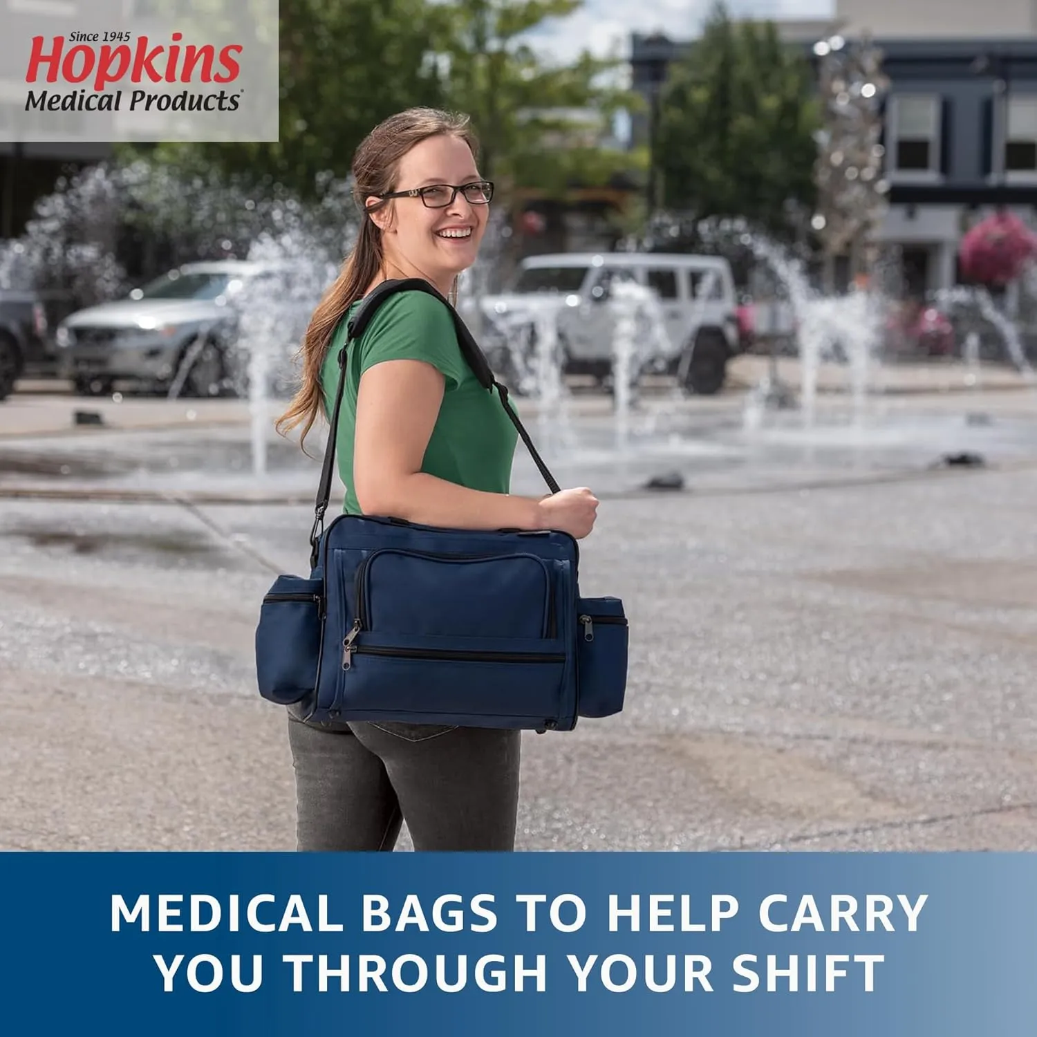Hopkins Medical Products Mark V Shoulder Bag, HIPAA Compliant Lockable Zippers for Security, Adjustable Straps and Reinforced Bottom, Fold-Down Compartment for Easy Access, 13x11.25x7.5 inch, Teal