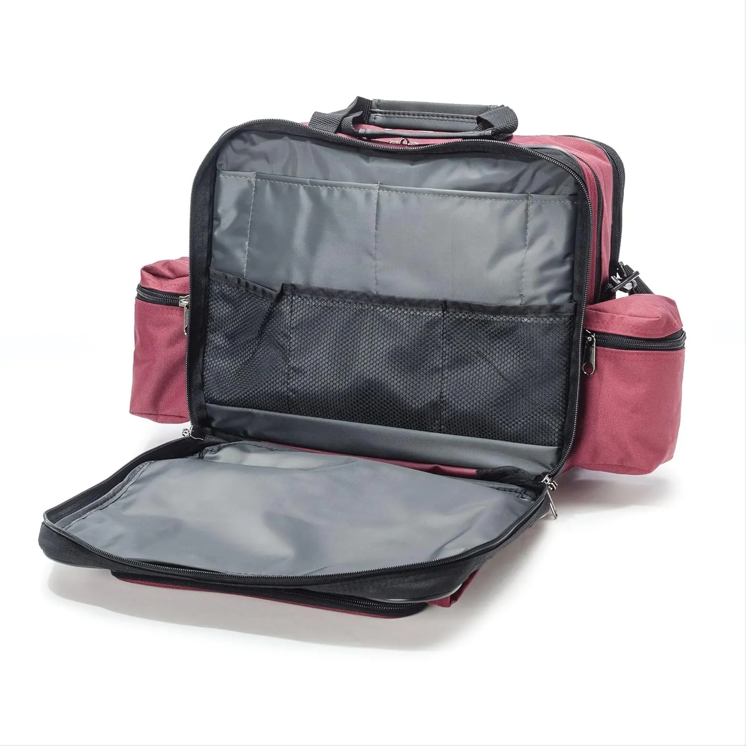 Hopkins Medical Products Mark V Shoulder Bag, HIPAA Compliant Lockable Zippers for Security, Adjustable Straps, Reinforced Bottom, Fold-Down Compartment for Easy Access, 13x11.25x7.5 inch, Burgundy