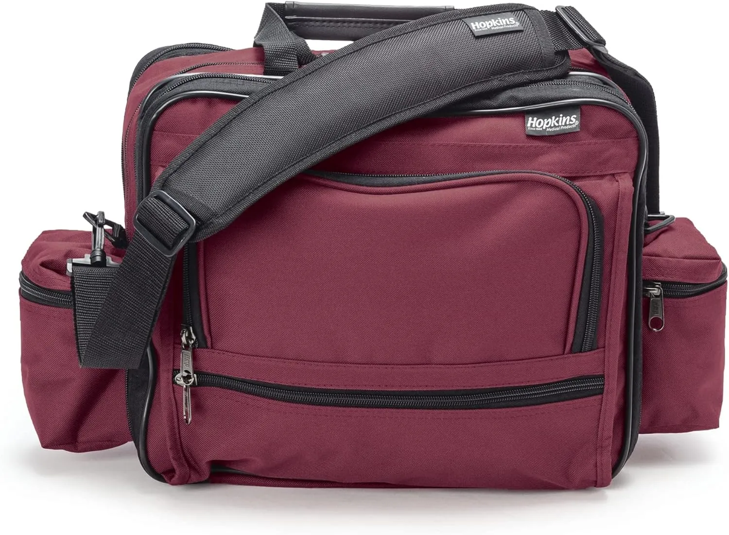 Hopkins Medical Products Mark V Shoulder Bag, HIPAA Compliant Lockable Zippers for Security, Adjustable Straps, Reinforced Bottom, Fold-Down Compartment for Easy Access, 13x11.25x7.5 inch, Burgundy
