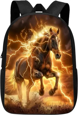 Horse Backpack Cool Lightning Horse Backpack for Boys Girls Kids Teens, Elementary Middle High College School Bag Laptop Daypack Rucksack for School & Travel, 17 Inch