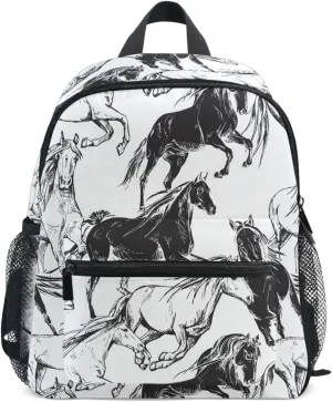 Horses Toddler Backpack for Kids Girls Boys School Book Bag Mini Backpacks with Adjustable Strap for Travel Preschool Kindergarten Elementary,S