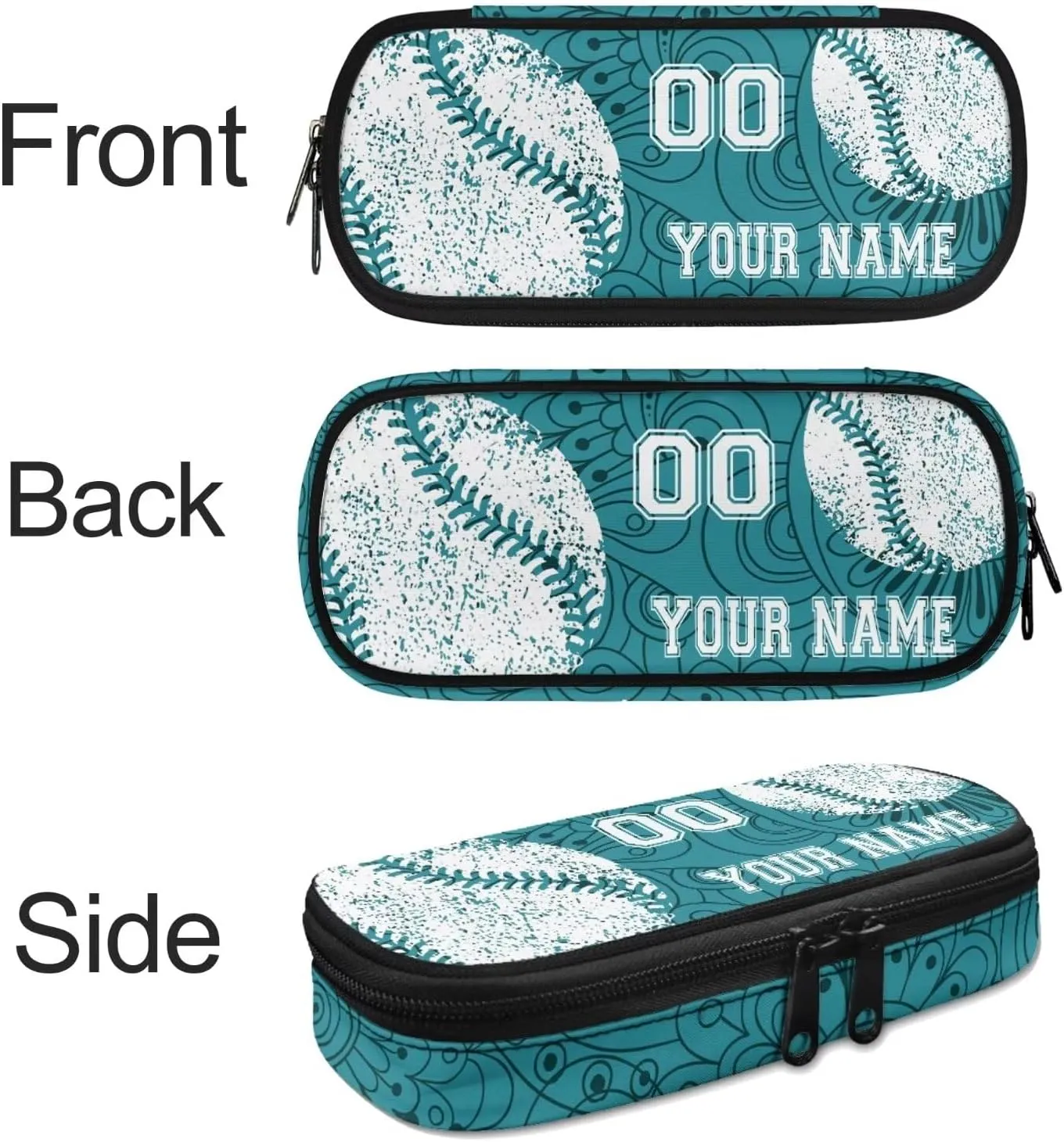 Howilath 4Pcs Personalized Customized Name Kids Backpack For Girls,Blue Boho Mandala Baseball Pattern Student School Backpack With Lunch Bag Pen Bag Set