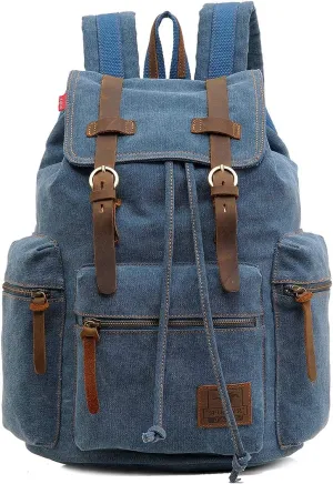 HuaChen Vintage Canvas Backpack, Large Capacity Travel Rucksack for Men Women,Hiking, Camping, School, and Outdoor Activities