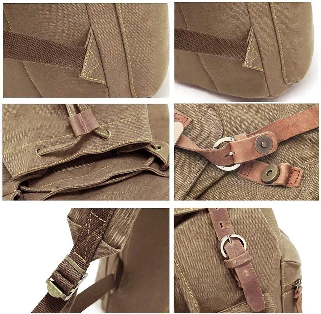 HuaChen Vintage Canvas Backpack, Large Capacity Travel Rucksack for Men Women,Hiking, Camping, School, and Outdoor Activities
