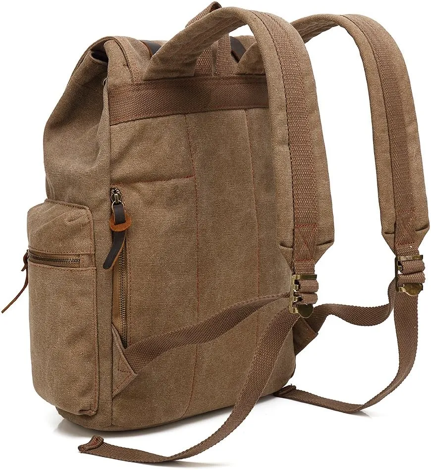 HuaChen Vintage Canvas Backpack, Large Capacity Travel Rucksack for Men Women,Hiking, Camping, School, and Outdoor Activities