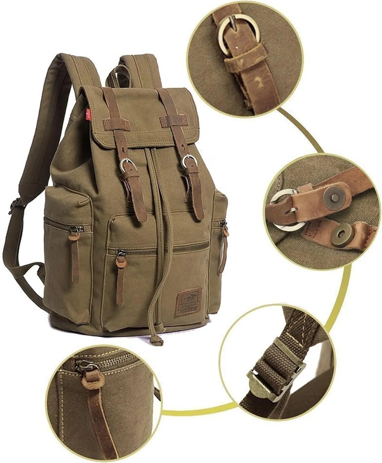 HuaChen Vintage Canvas Backpack, Large Capacity Travel Rucksack for Men Women,Hiking, Camping, School, and Outdoor Activities