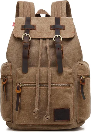 HuaChen Vintage Canvas Backpack, Large Capacity Travel Rucksack for Men Women,Hiking, Camping, School, and Outdoor Activities