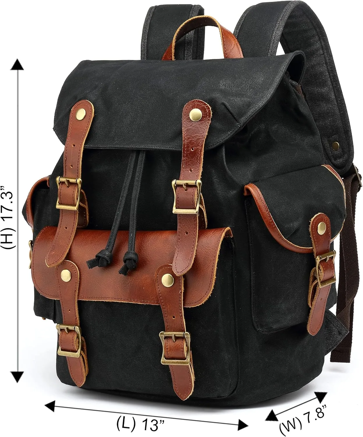HuaChen Vintage Waxed Canvas Leather Backpack for Men, Military Tactical Army Camping Rucksack for Travel