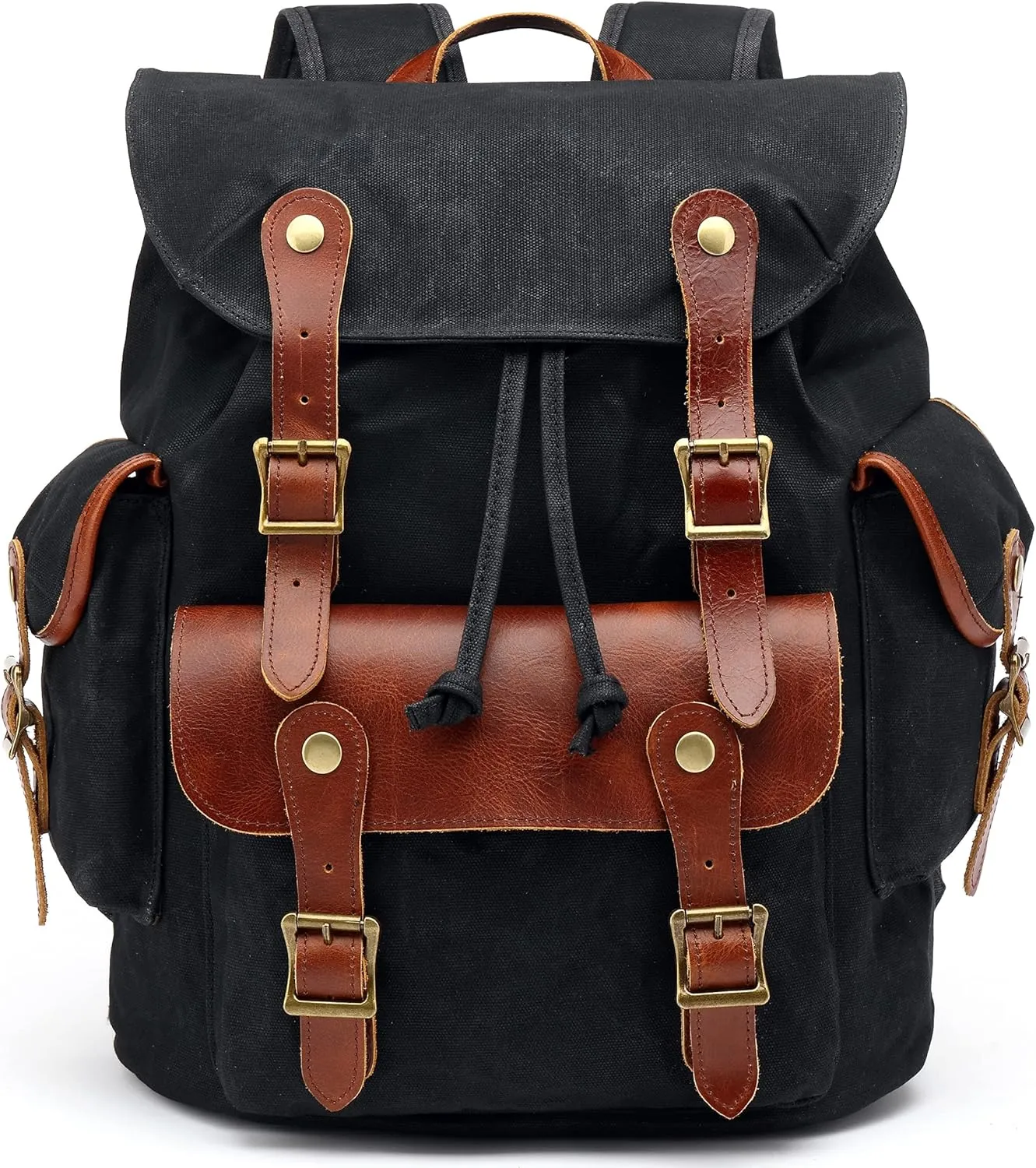 HuaChen Vintage Waxed Canvas Leather Backpack for Men, Military Tactical Army Camping Rucksack for Travel