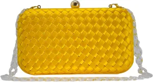 HUANG ZHUANG Handmade Woven Fabric Clutch Purse for Women Artificial Silk Crossbody handbag Banquet Dress Evening Bags
