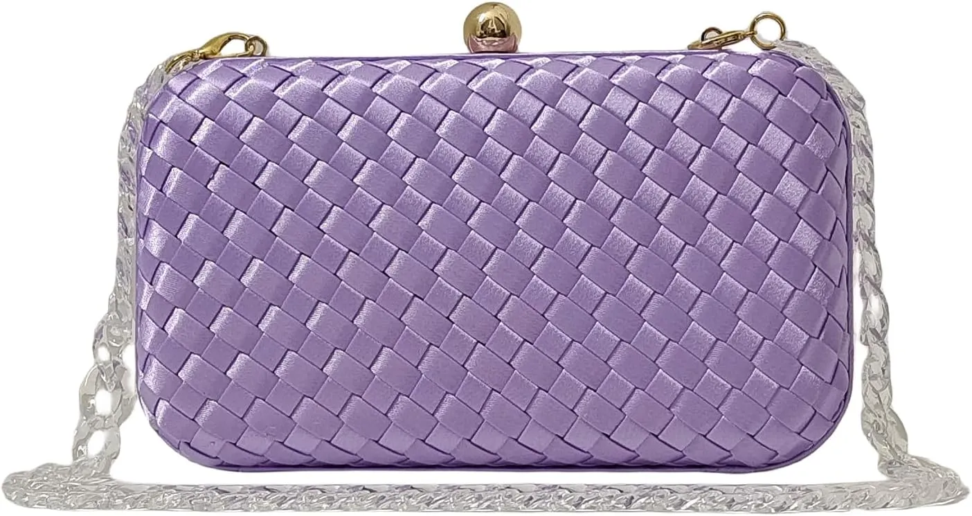 HUANG ZHUANG Handmade Woven Fabric Clutch Purse for Women Artificial Silk Crossbody handbag Banquet Dress Evening Bags