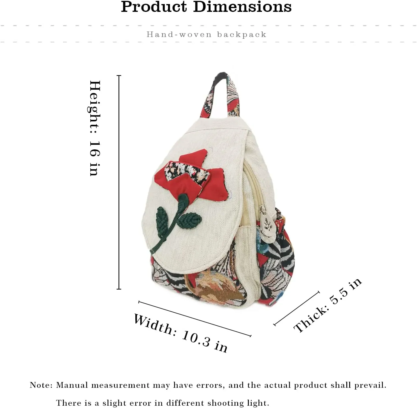 HUANGGUOSHU Women Cotton Woven Hippie Hemp Boho Canvas Embroidery Multi Pocket Retro Cute Backpack Wallet Backpack（Yutu Moon）