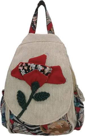 HUANGGUOSHU Women Cotton Woven Hippie Hemp Boho Canvas Embroidery Multi Pocket Retro Cute Backpack Wallet Backpack（Yutu Moon）