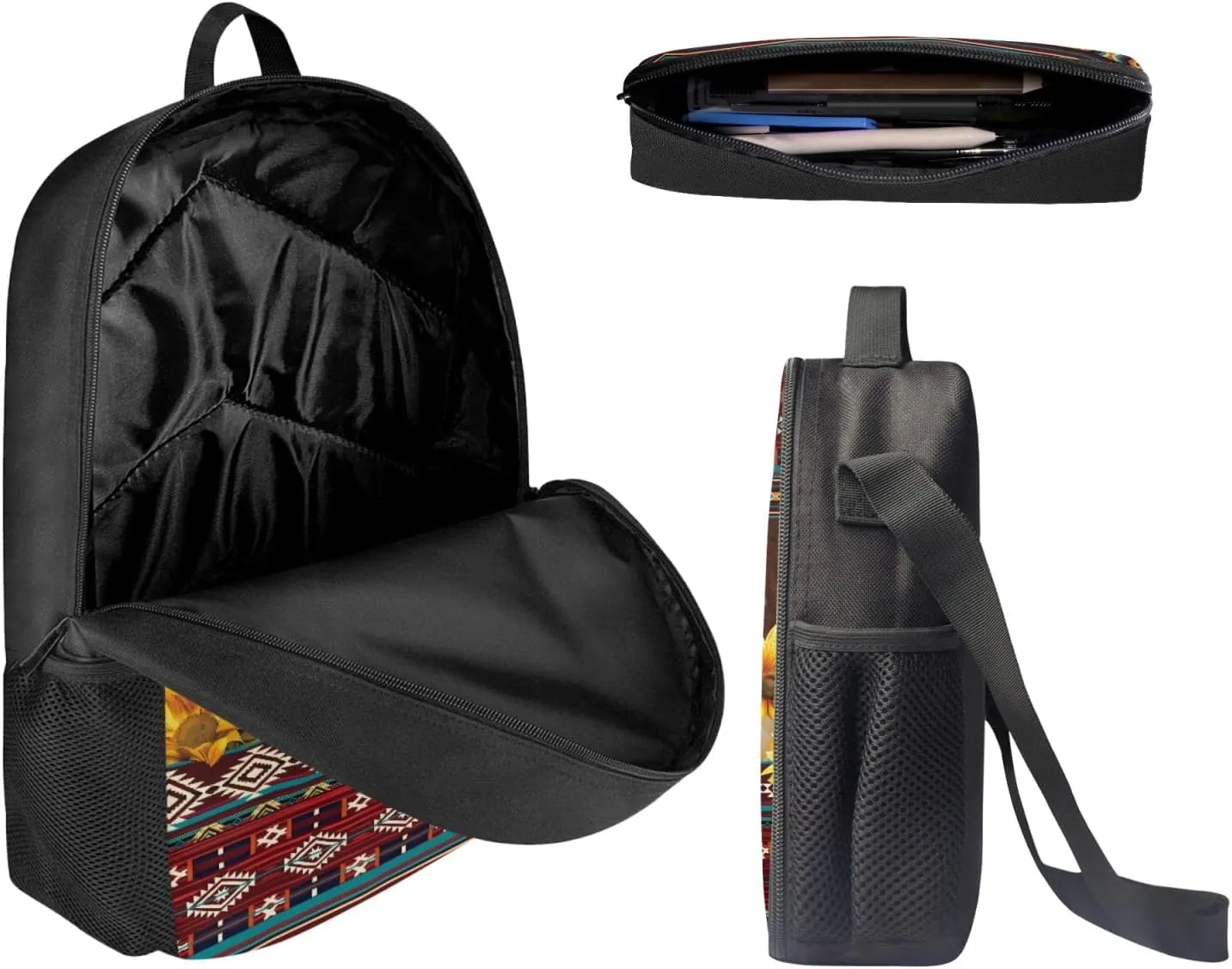 HUGS IDEA 3 Pcs School Bag Set with Thermal Insulated Lunch Tote Purse Pencil Case