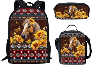 HUGS IDEA 3 Pcs School Bag Set with Thermal Insulated Lunch Tote Purse Pencil Case