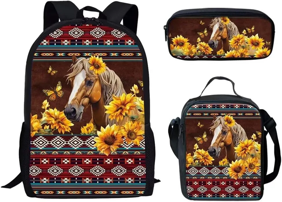 HUGS IDEA 3 Pcs School Bag Set with Thermal Insulated Lunch Tote Purse Pencil Case