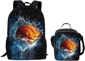HUGS IDEA Basketball School Bag Set with Small Shoulder Crossbody Lunch Portable for Boys Mens Backpacks