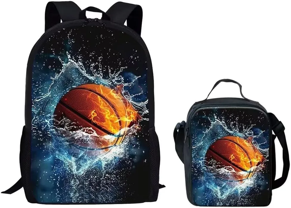 HUGS IDEA Basketball School Bag Set with Small Shoulder Crossbody Lunch Portable for Boys Mens Backpacks