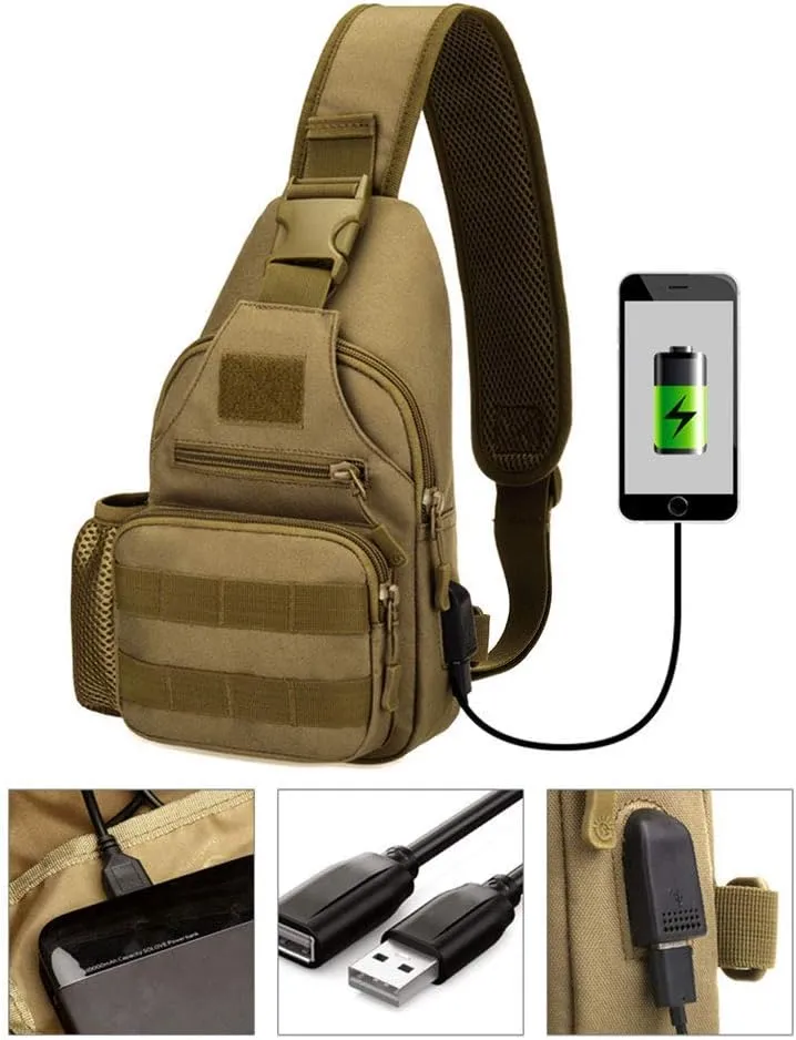 HUNTVP Small Tactical Sling Chest Pack Bag Molle Daypack Backpack Military Crossbody(Type2-Black)