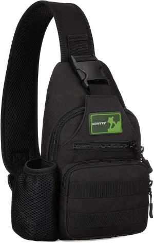 HUNTVP Small Tactical Sling Chest Pack Bag Molle Daypack Backpack Military Crossbody(Type2-Black)